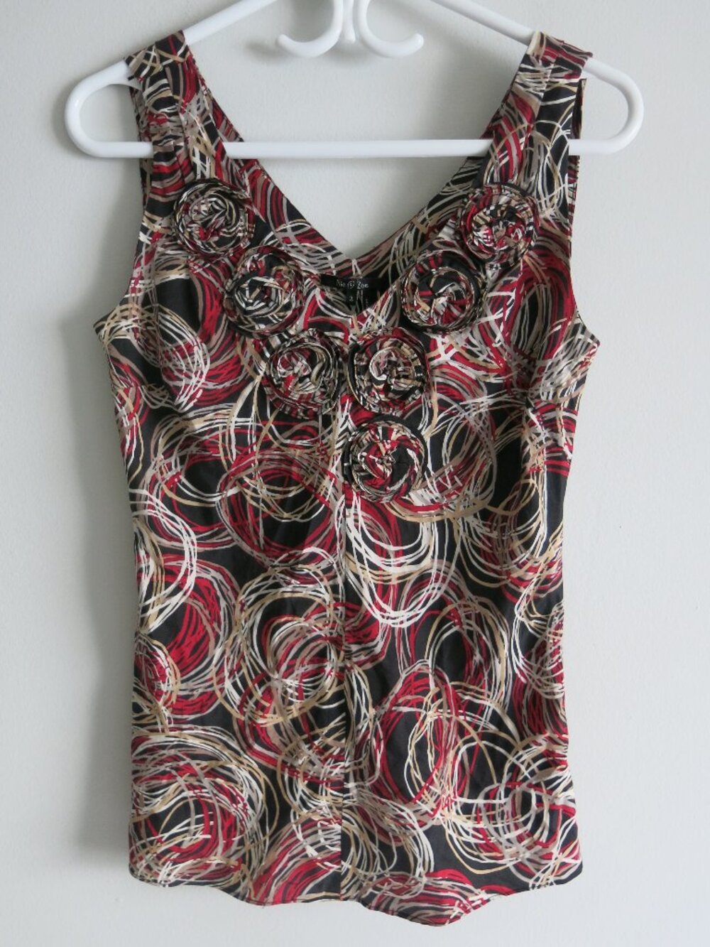 NIC+ZOE Multi Color Geometric Pattern Floral Detailed V Neck Side Zip Blouse 2